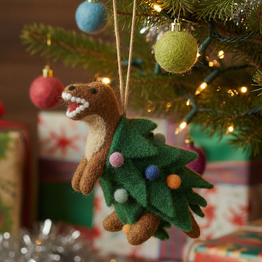 Handmade Needle Felt Tree-Rex Hanging Christmas Dinosaur Dec