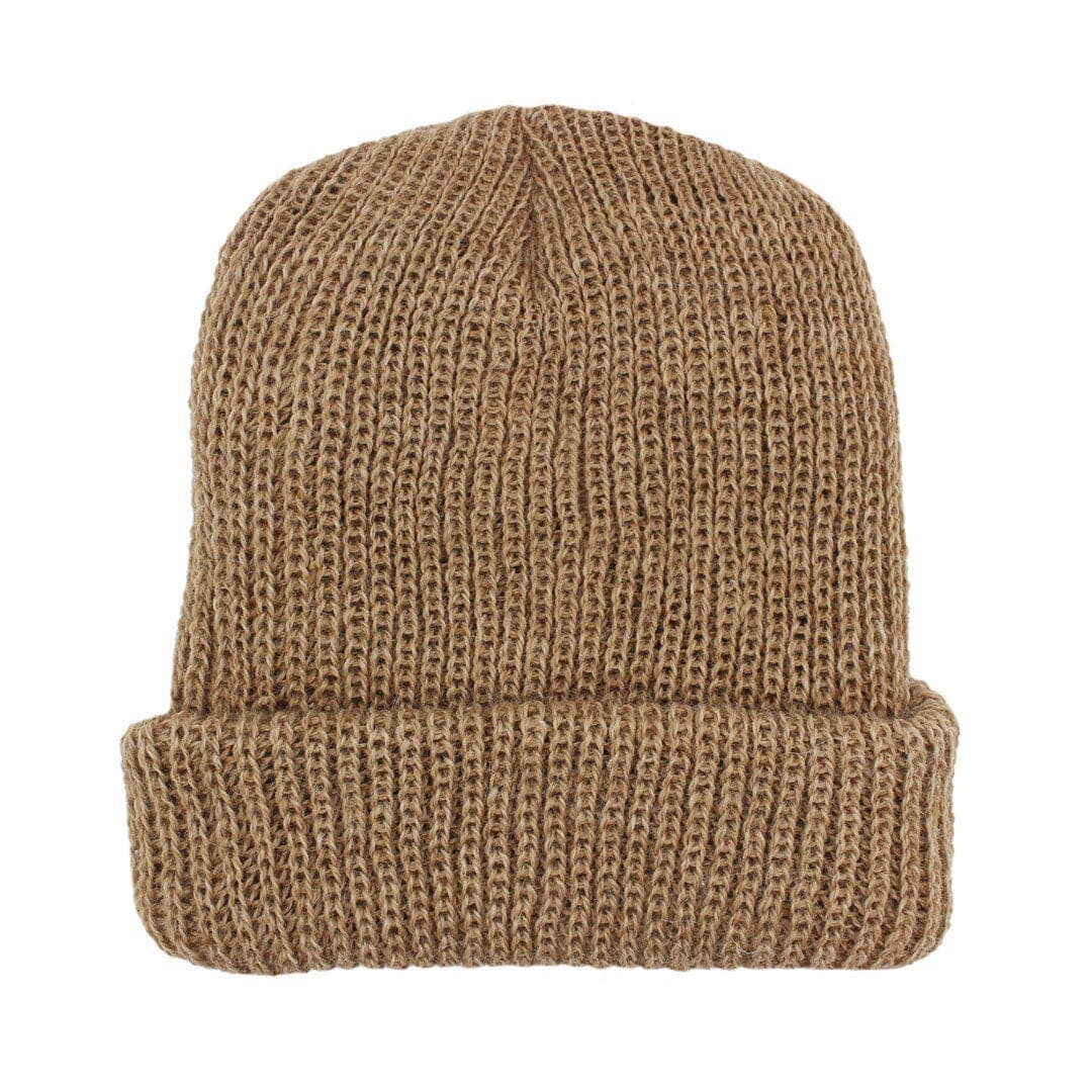 Cardigan knit alpaca beanie in fawn — view 7
