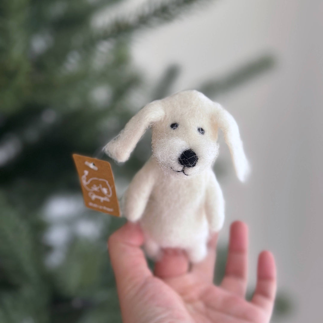 Maltese dog needle felted wool finger puppet
