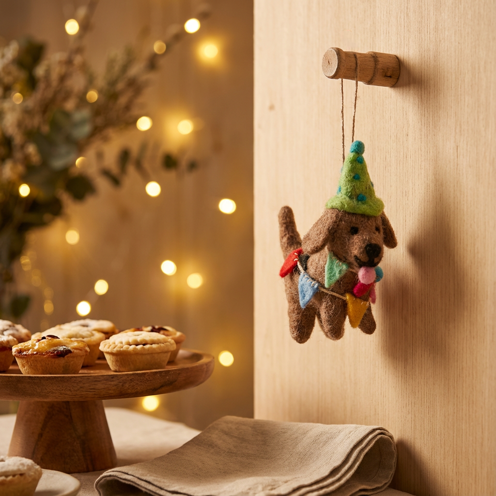 Handmade Felt Party Pooch Hanging Dog Decoration