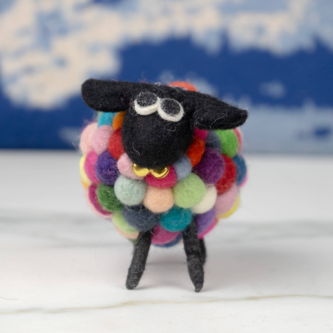 Marbles the rainbow pom-pom sheep, alternate view