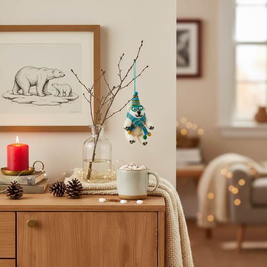 Handmade Felt Cosmo the Polar Bear Xmas Decoration