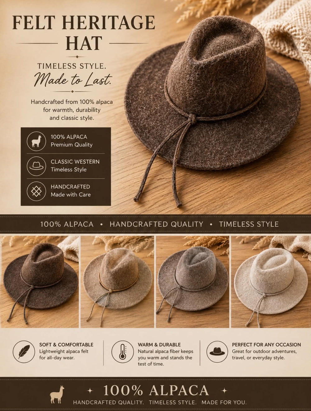 Felted Alpaca Hat – Classic Brim