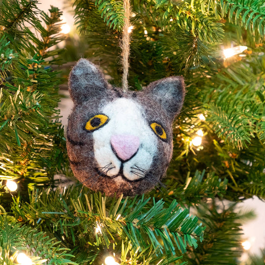 Cat Face Ornament — Hand-Felted, Assorted