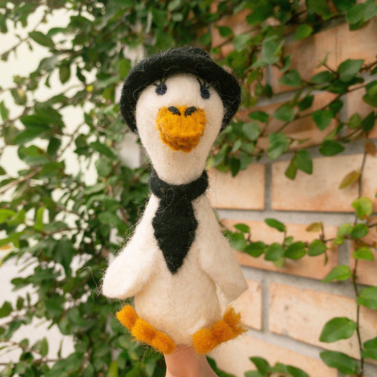 Hand-felted wool duck finger puppets, alternate view