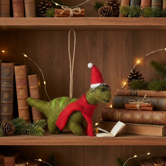 Handmade Felt Hanging Christmas Dinosaur with Specs Tree