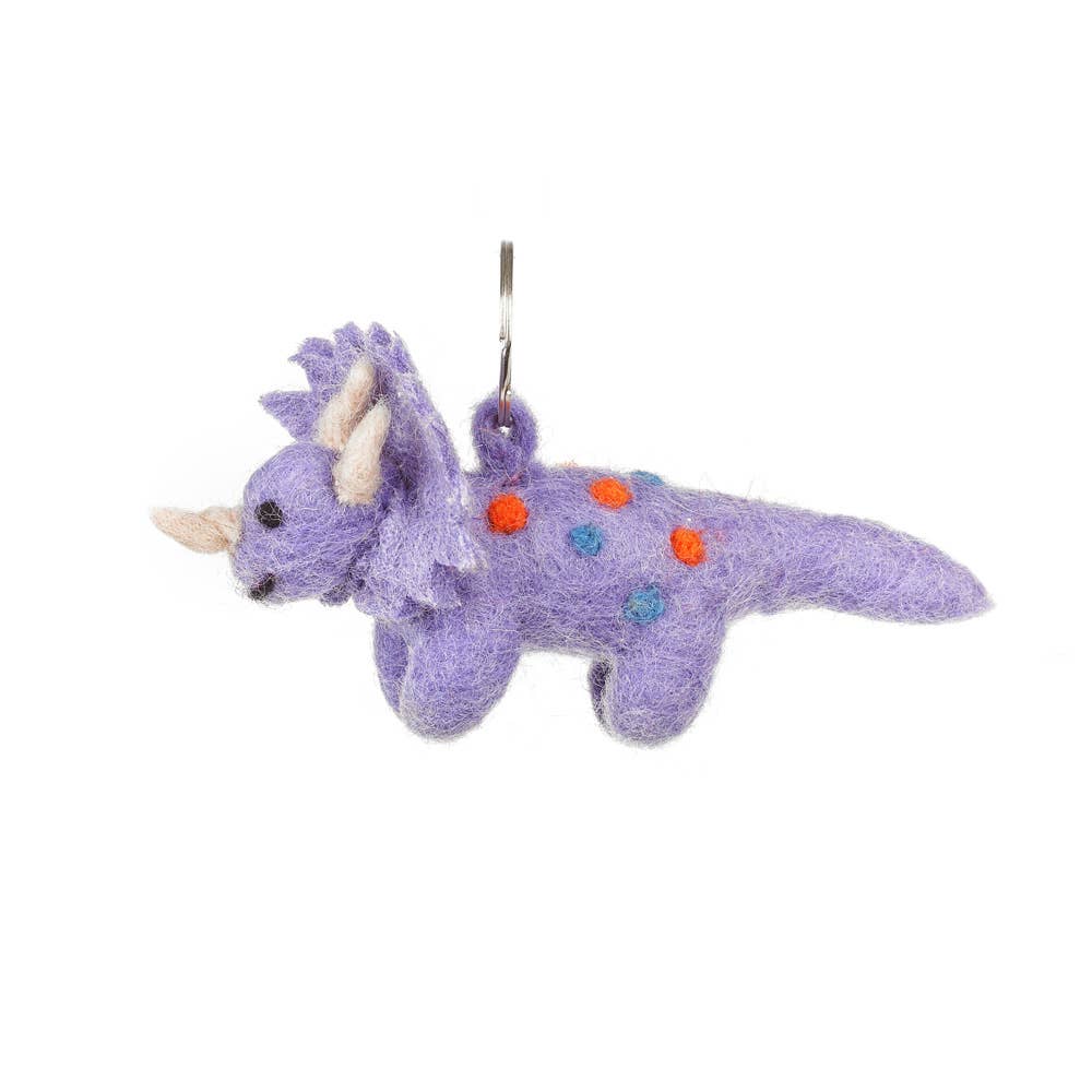 Handmade Felt Triceratops Keyring