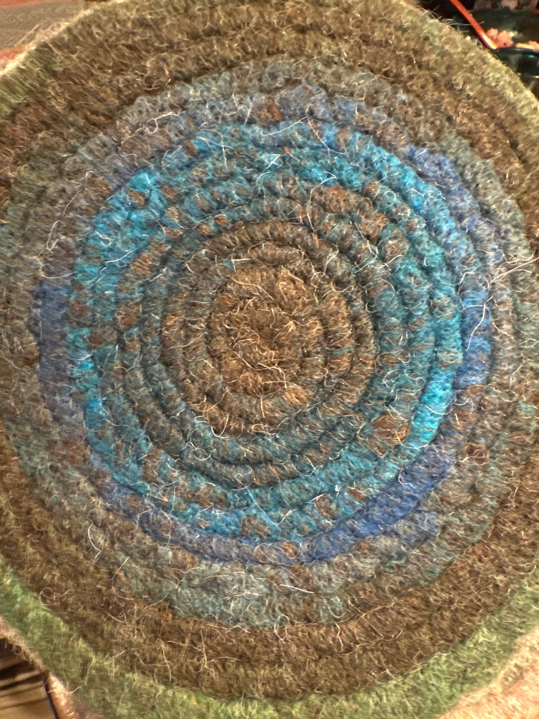 Blue/Green Trivet from Enchanted Farms Alpaca Fiber!! 7.5”