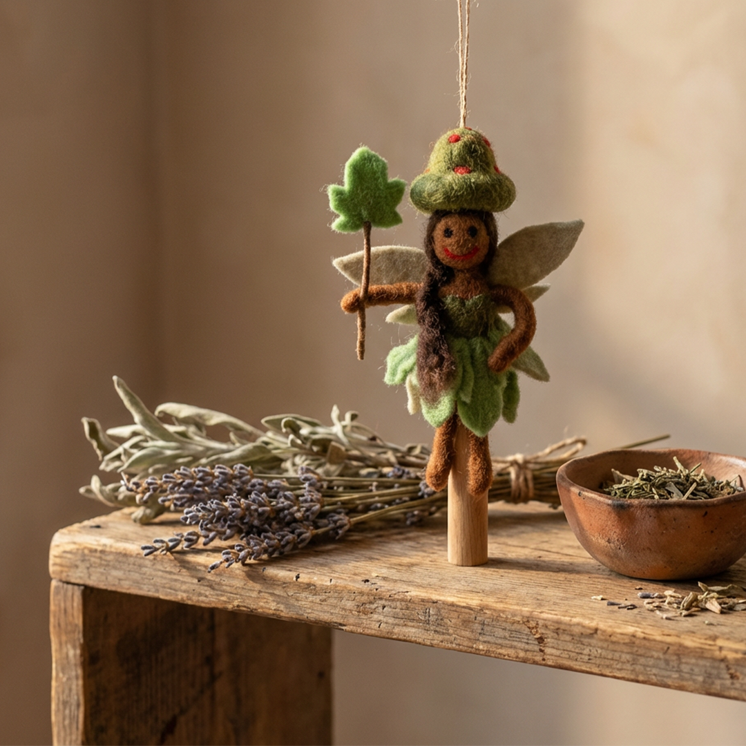 Handmade Felt Sage Forest Fairy Hanging Decoration