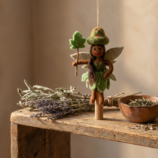 Handmade Felt Sage Forest Fairy Hanging Decoration