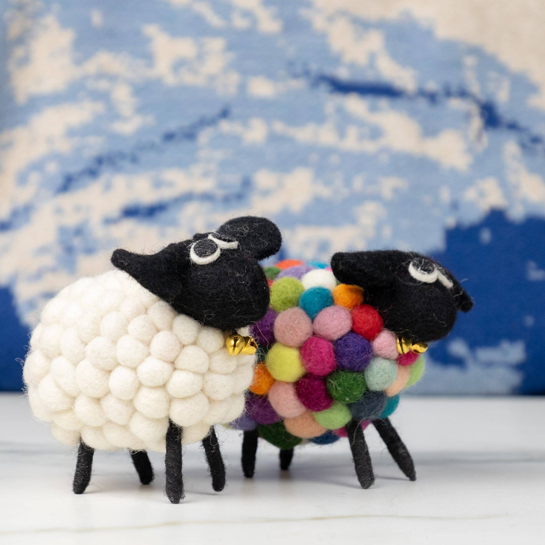 Marbles the rainbow pom-pom sheep, alternate view