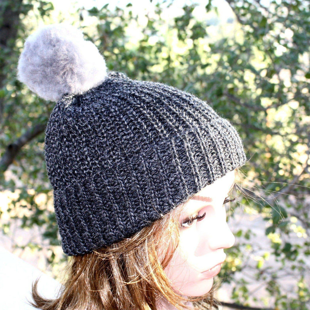 100% baby alpaca channel knit pom-pom beanie — view 3