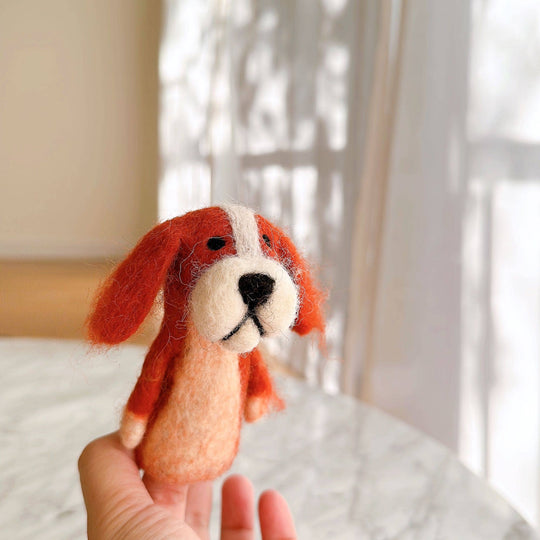 Orange Cavalier King Charles Spaniel needle felted wool finger puppet