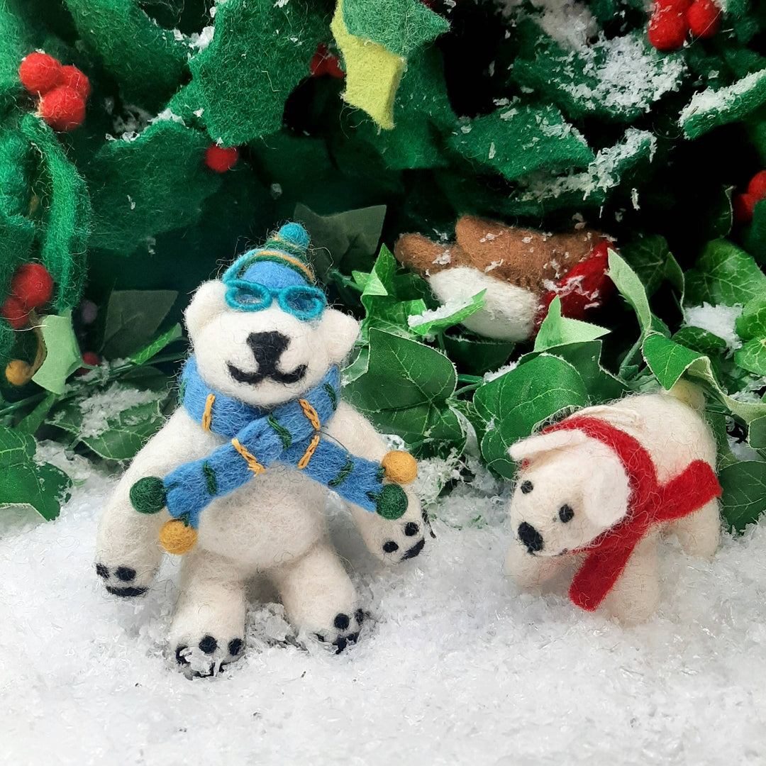 Handmade Felt Cosmo the Polar Bear Xmas Decoration