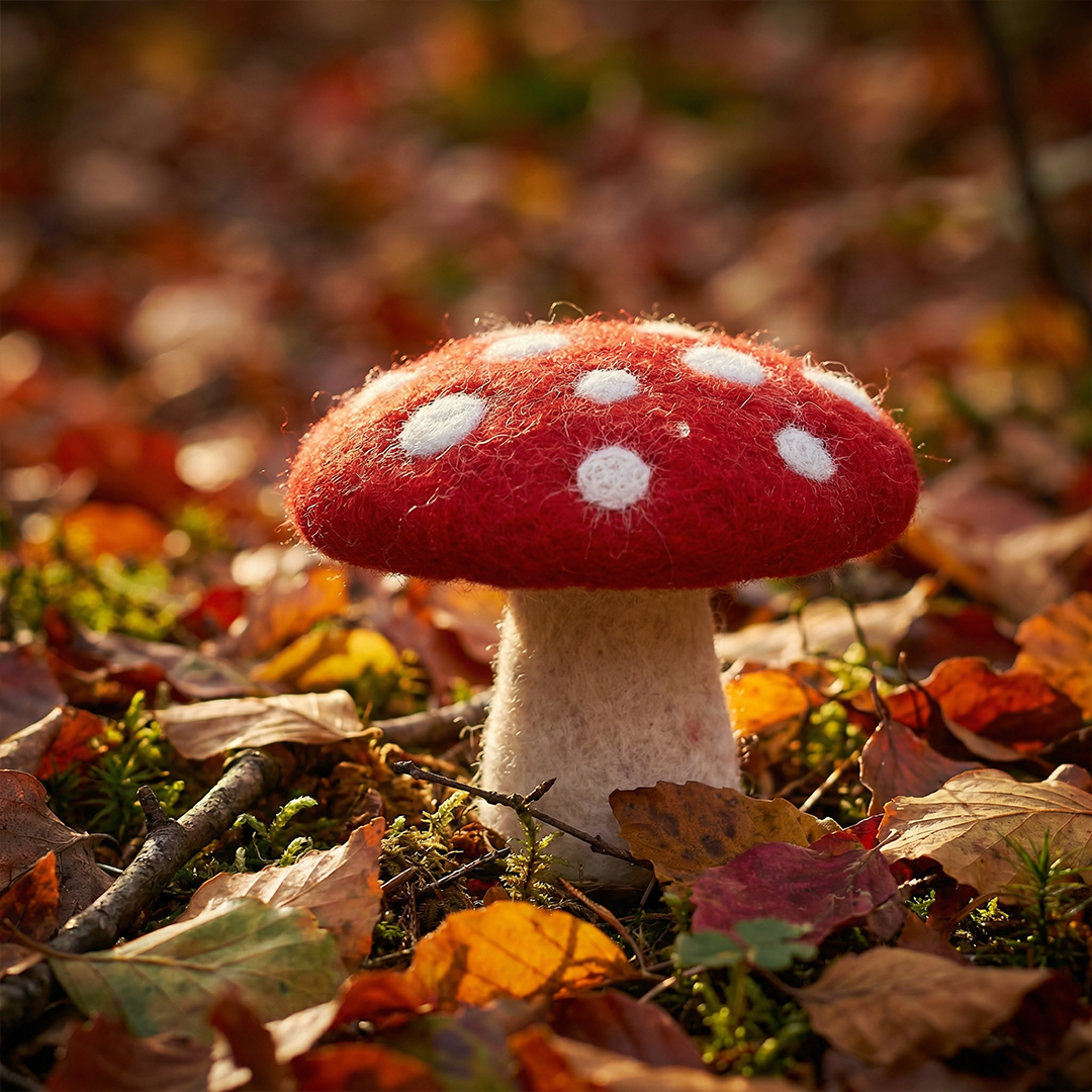 Handmade Felt Toadstool Standing Decoration - Red