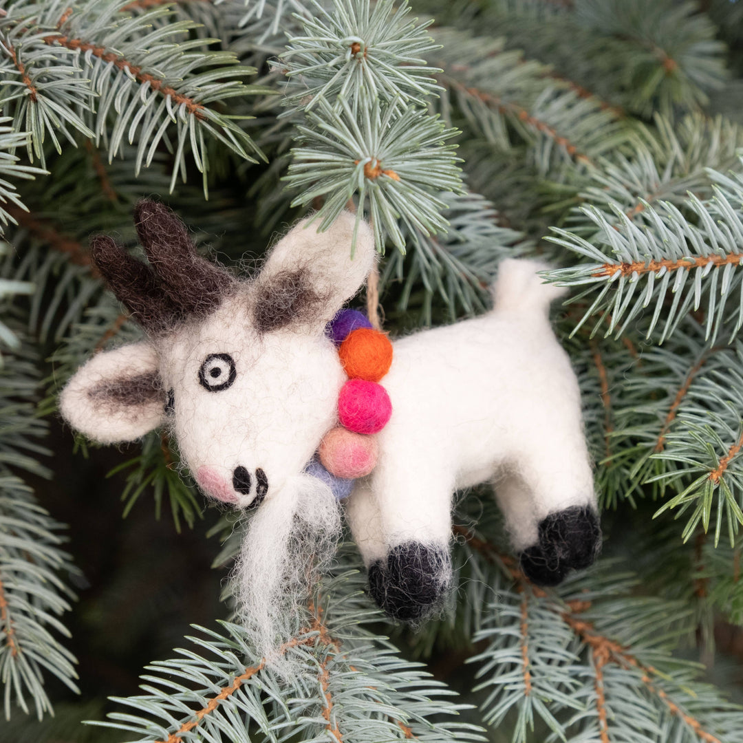 Angora goat felt ornament — Gus, hand-felted wool, fair trade