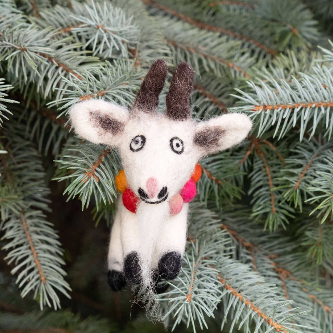 Gus the Angora Goat — Hand-Felted Ornament