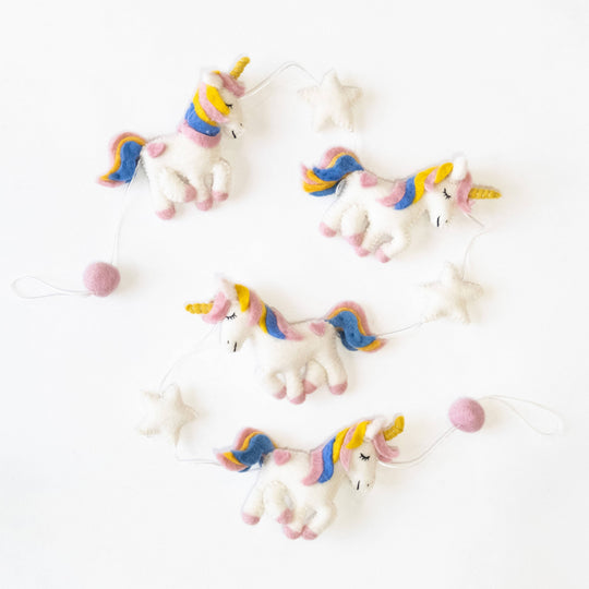 Pastel Rainbow Unicorn Garland — Hand-Felted Wall Décor