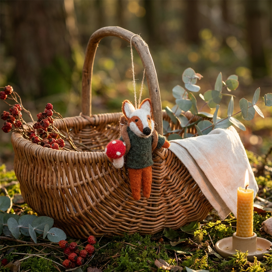 Handmade Felt Frankie Foraging Fox Decoration