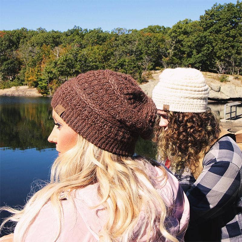 Textured alpaca slouch beanie, cable and rib knit — view 7