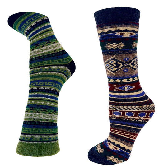Everyday alpaca crew socks in a blue fair isle pattern