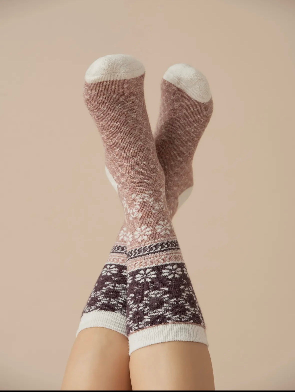 Nordic Bliss alpaca crew socks in blush with full cushioning