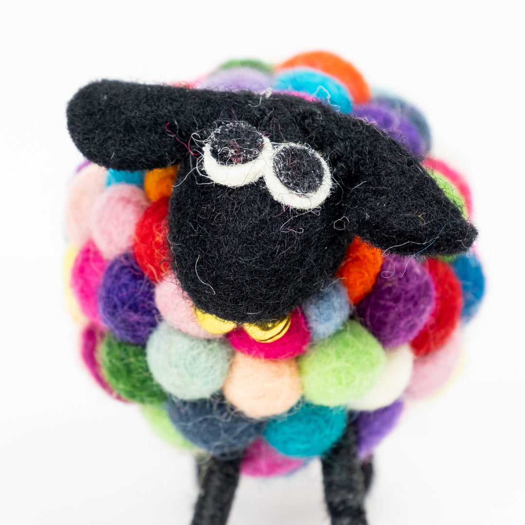 Marbles the rainbow pom-pom sheep, alternate view
