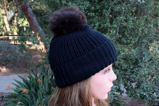 100% baby alpaca channel knit pom-pom beanie — view 7