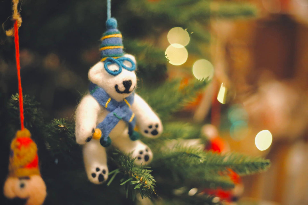 Handmade Felt Cosmo the Polar Bear Xmas Decoration