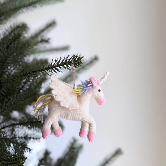 Prancing Pastel Unicorn Ornament — Hand-Felted
