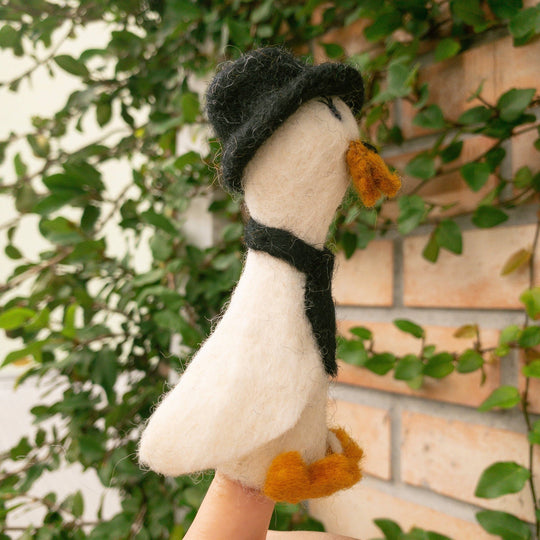 Hand-felted wool duck finger puppets, alternate view