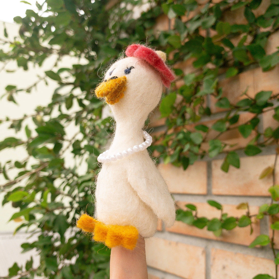 Hand-felted wool duck finger puppets, alternate view