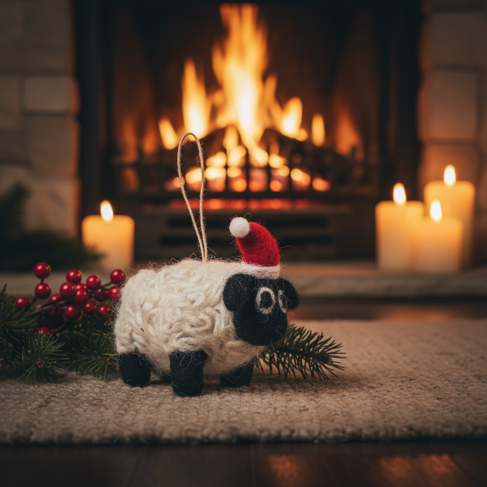 Handmade Felt Biodegradable Christmas Black Sheep Decoration