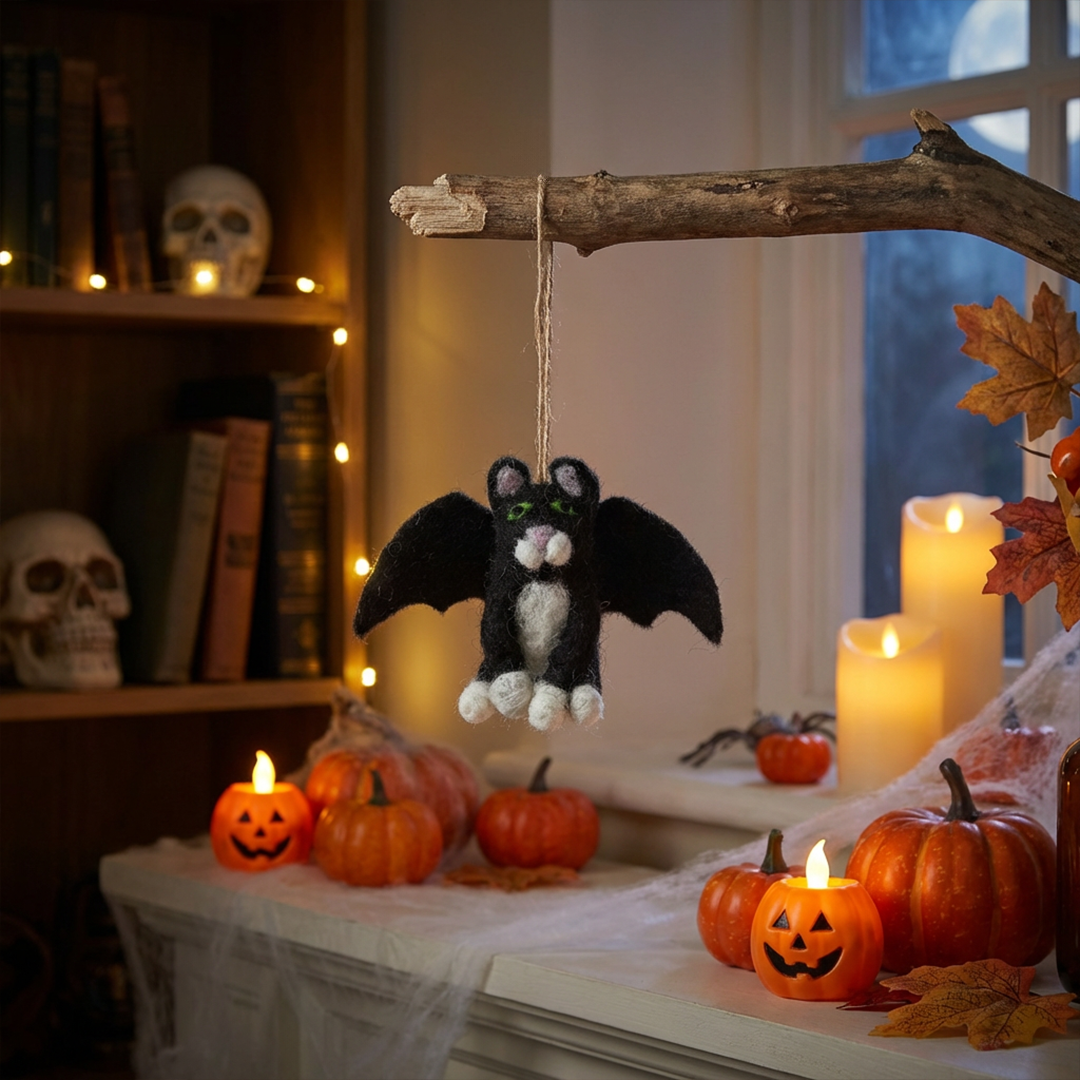 Handmade Felt Batty Catty Hanging Felt Halloween Decoration