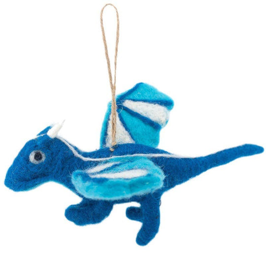 Handmade felt flying dragon ornament, alternate view