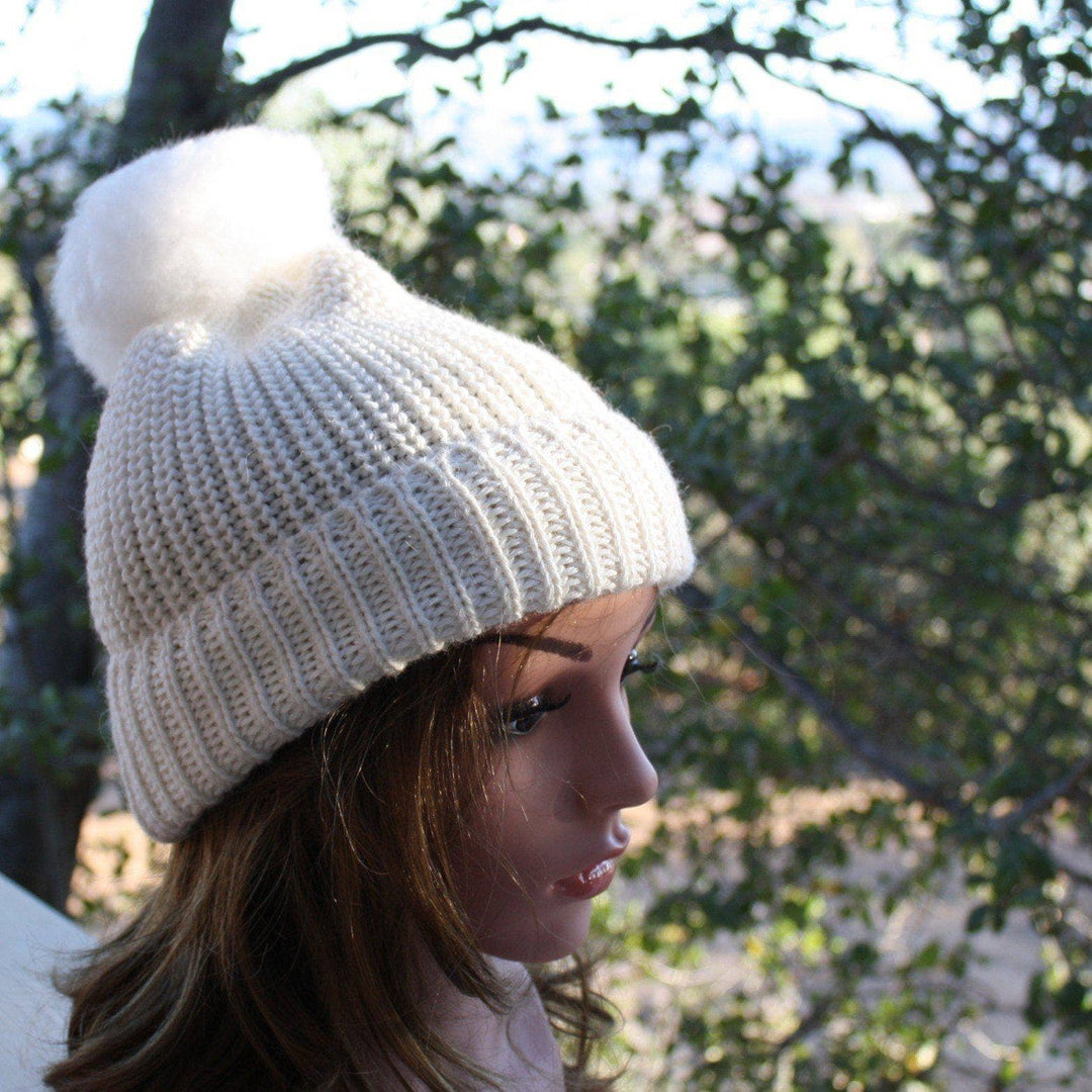 100% baby alpaca channel knit pom-pom beanie — view 5