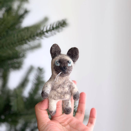 Siamese cat needle felted wool finger puppet
