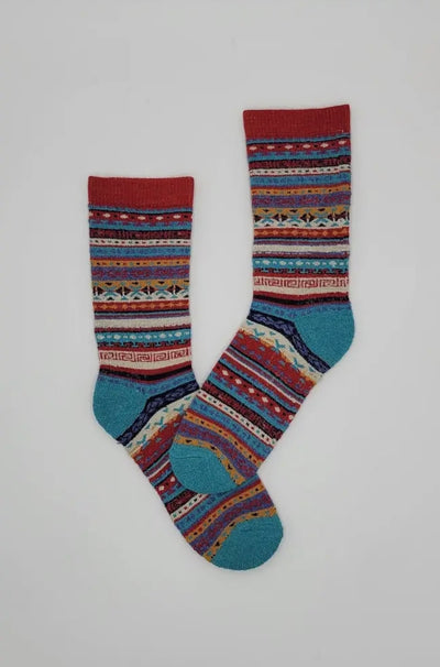 Red/blue Fair Isle | Alpaca Socks | Full Cushion