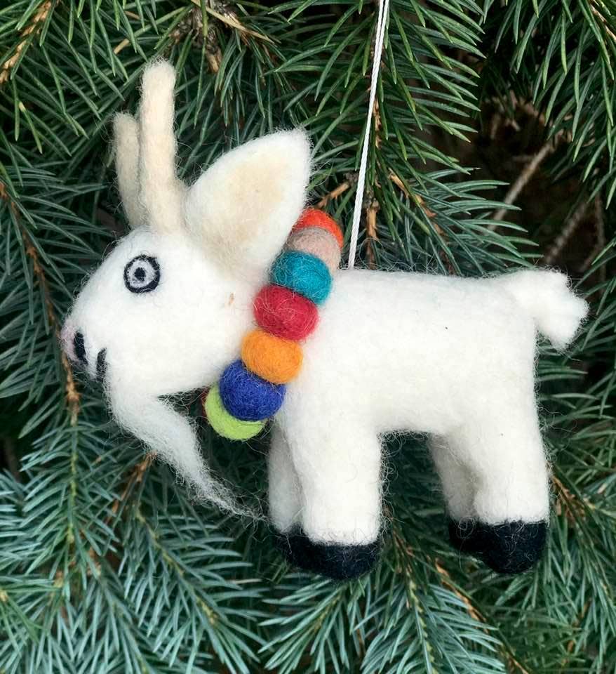 Gus the Angora Goat — Hand-Felted Ornament