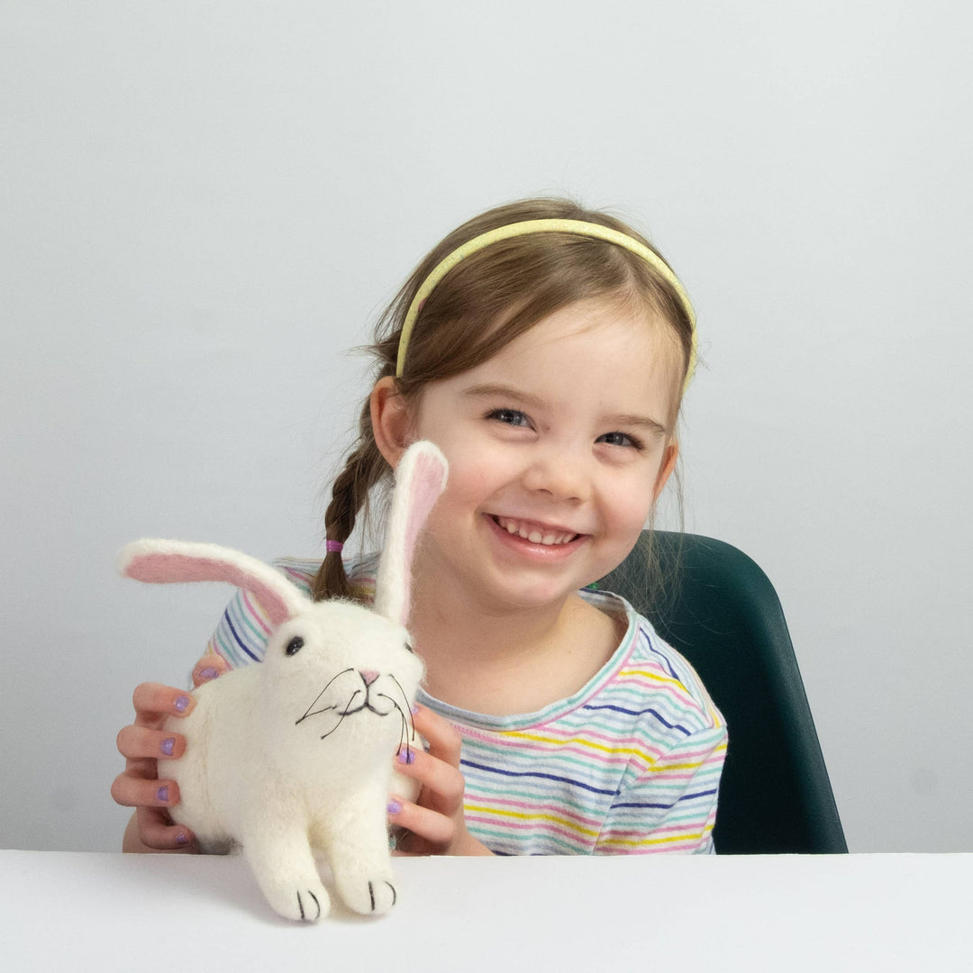Whiskers the Wonder Bunny hand-felted wool toy, alternate view