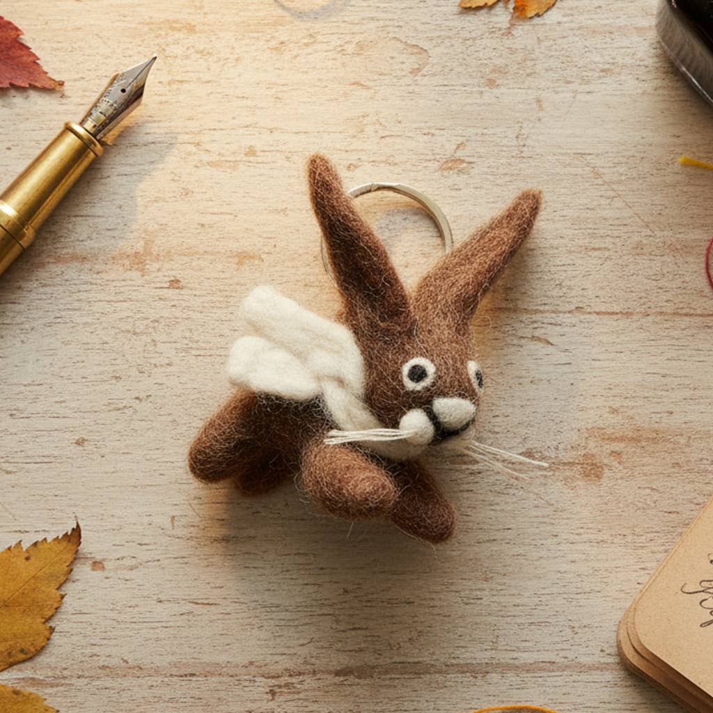 Handmade Felt Fair trade Herbie Hare Keyring