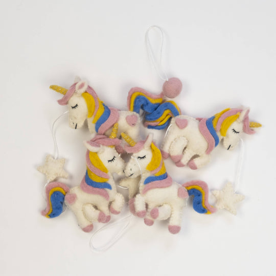 Pastel Rainbow Unicorn Garland — Hand-Felted Wall Décor
