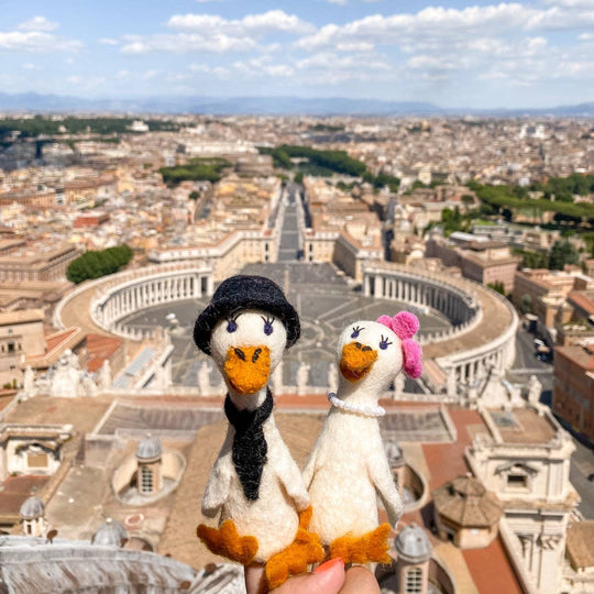 Hand-felted wool duck finger puppets, set of two, from Enchanted Farms