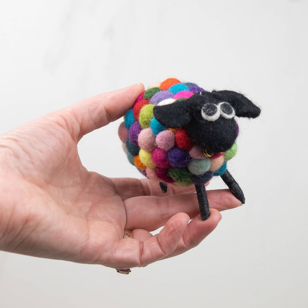 Marbles the rainbow pom-pom sheep, alternate view