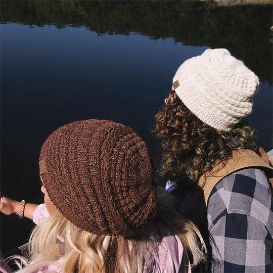 Textured alpaca slouch beanie in cable and rib knit, made in the USA from US-grown alpaca