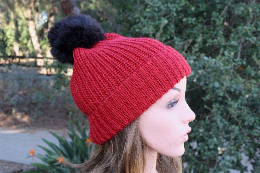 100% baby alpaca channel knit pom-pom beanie — view 6