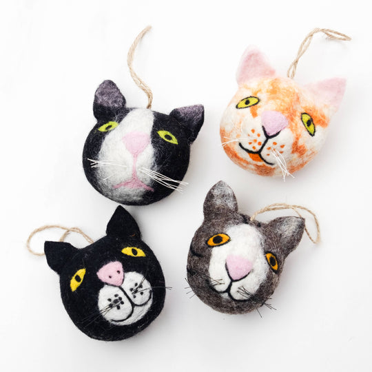 Cat Face Ornament — Hand-Felted, Assorted