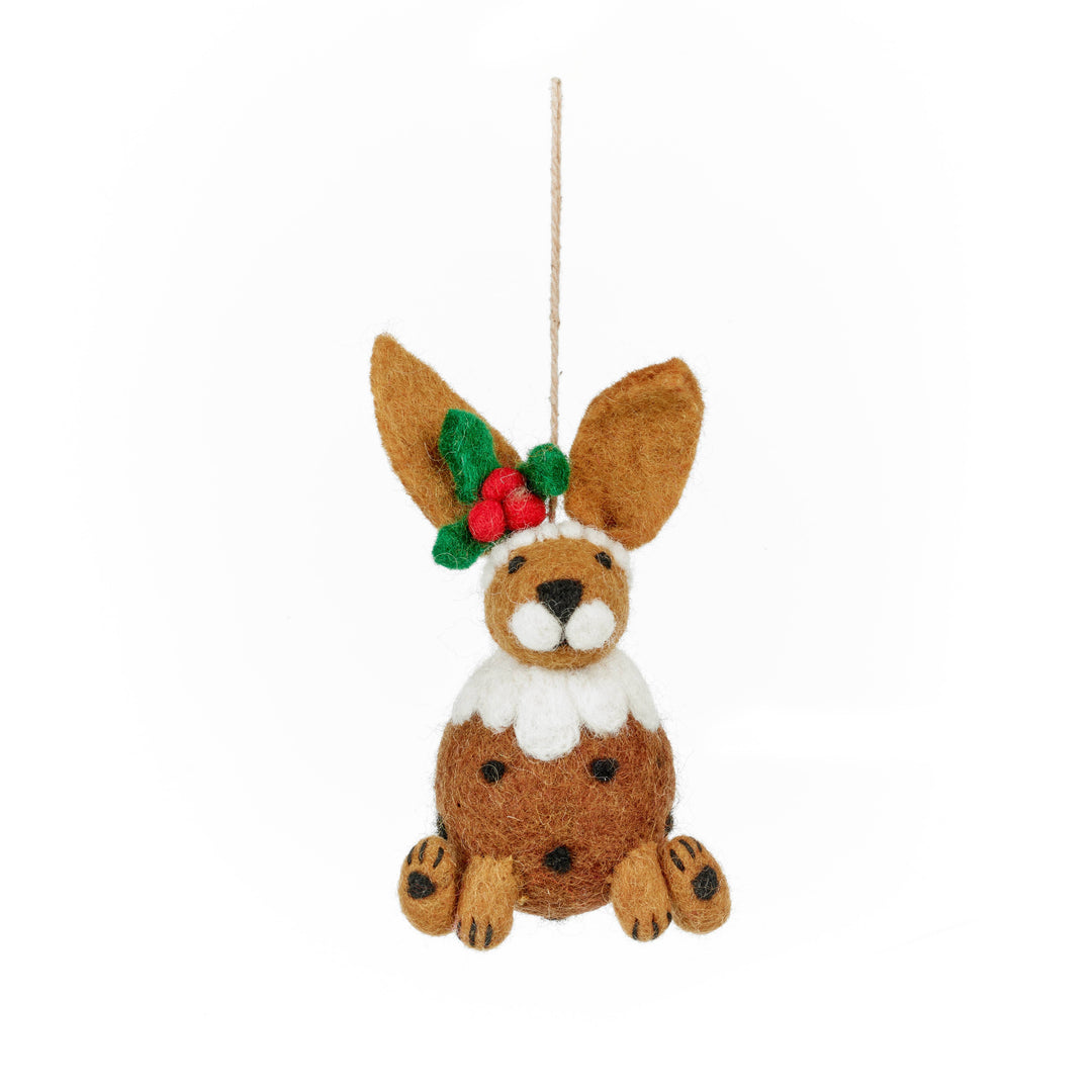 Handmade Felt Christmas Pudding Hare Hanging Decoration