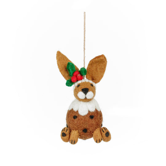 Handmade Felt Christmas Pudding Hare Hanging Decoration