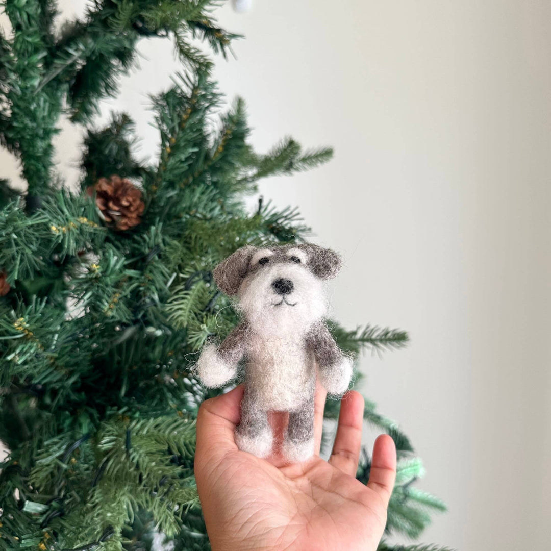 Schnauzer dog needle felted wool finger puppet